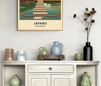 Affiche jardins zen Tokyo vintage