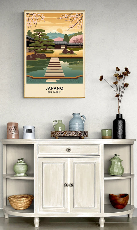 Affiche jardins zen Tokyo vintage