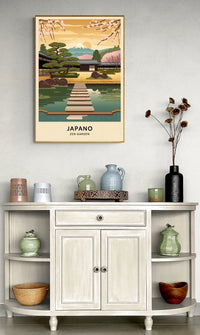 Affiche jardin zen japonais avec mont Fuji