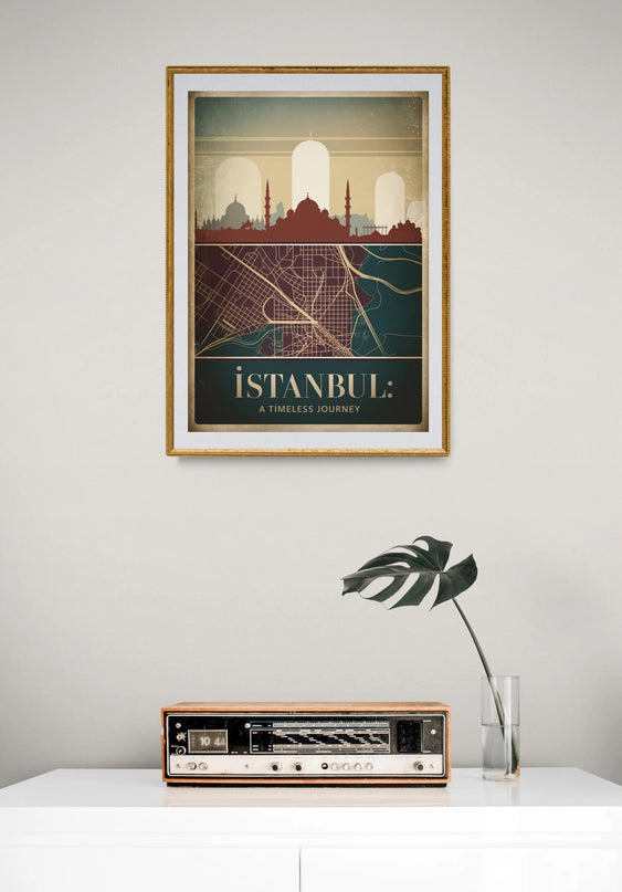 Affiche silhouettes urbaines vintage Istanbul