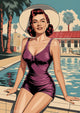 Affiche femme piscine années 1950 rétro