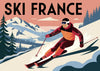 Affiche France descente montagne enneigée rétro Ski