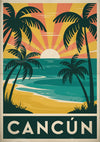 Affiche Cancún coucher de soleil tropical palmiers