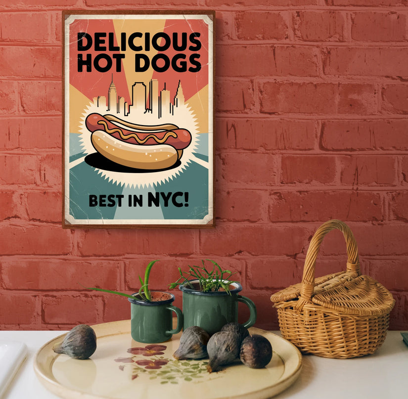 Affiche vintage hot-dog de rue new-yorkais