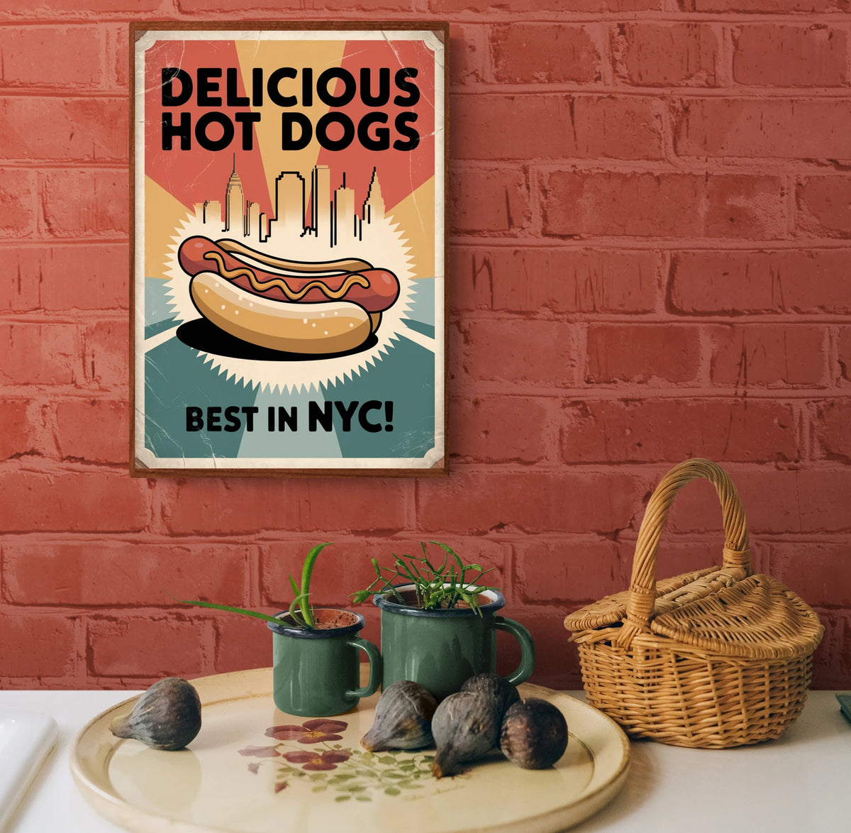 Affiche vintage hot-dog de rue new-yorkais
