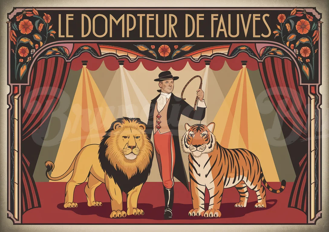 Affiche Le Dompteur de Fauves cirque rétro