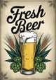Affiche Bière Fraîche Houblon Épis Vintage