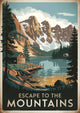 Affiche Refuge Lacustre et Sommets Alpins Style Rétro