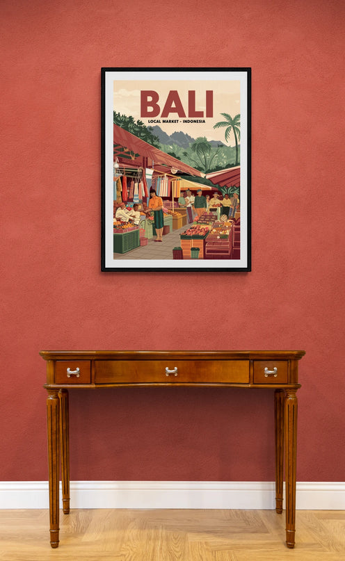 Affiche marché local rétro Bali