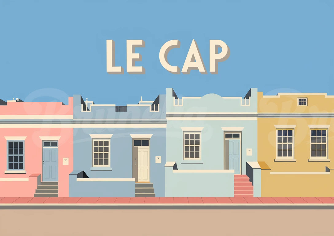 Affiche maisons colorées rétro Le Cap