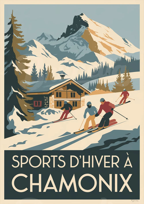 Affiche Chamonix sports d'hiver années 1930