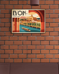 Affiche Bateau fluvial style art déco Lyon