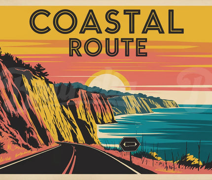 Affiche vintage route côtière