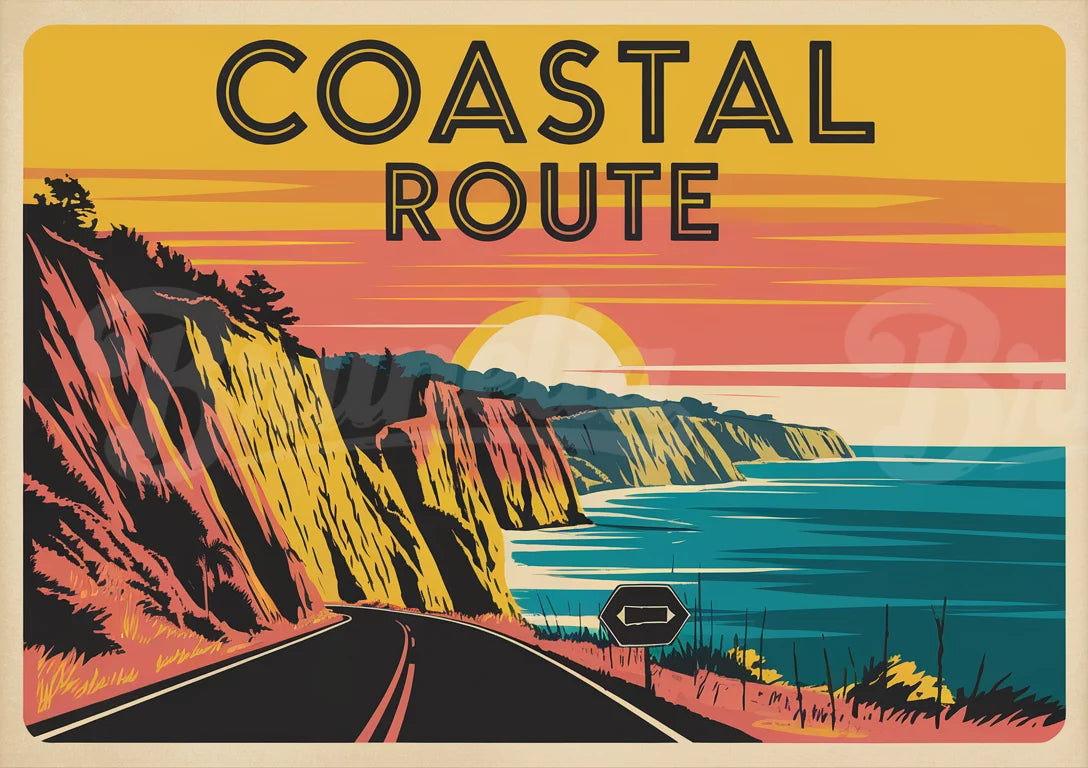 Affiche vintage route côtière