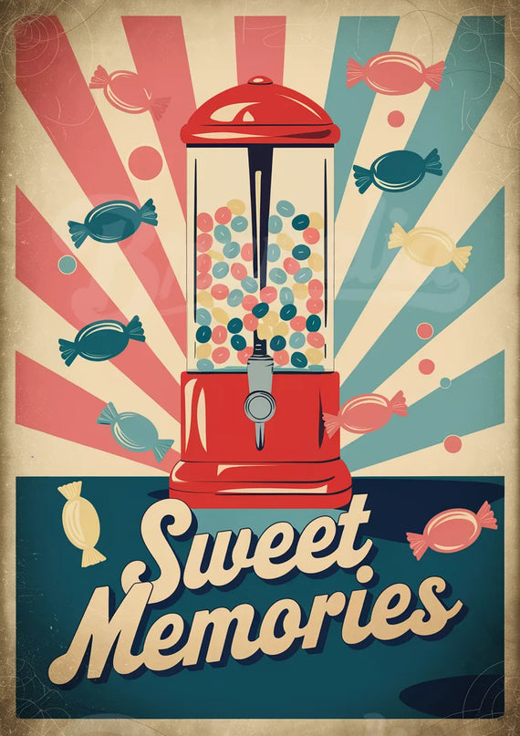 Affiche distributeur bonbons vintage