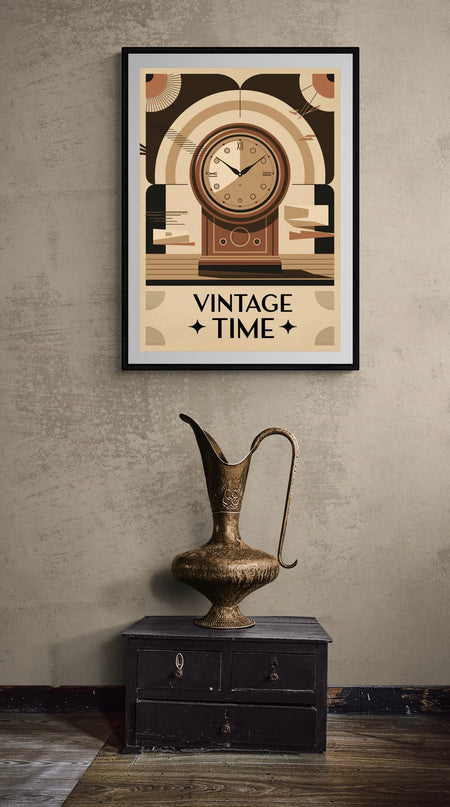 Affiche horloge sur pied rétro