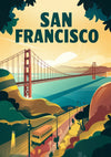 Affiche San Francisco Golden Gate Bridge style rétro