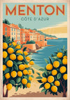 Affiche Menton et agrumes de la Côte d'Azur rétro