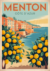 Affiche Citrons de Menton avec vue sur la vieille ville