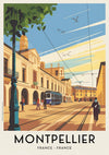 Affiche Montpellier tramway et architecture méditerranéenne