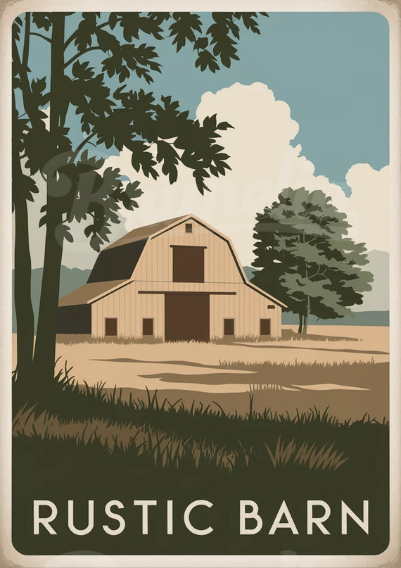 Affiche grange rétro