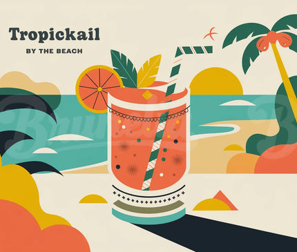 Affiche vintage cocktail sur plage