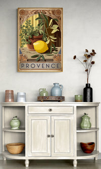 Affiche Citron et plantes vertes style Art Nouveau Provence