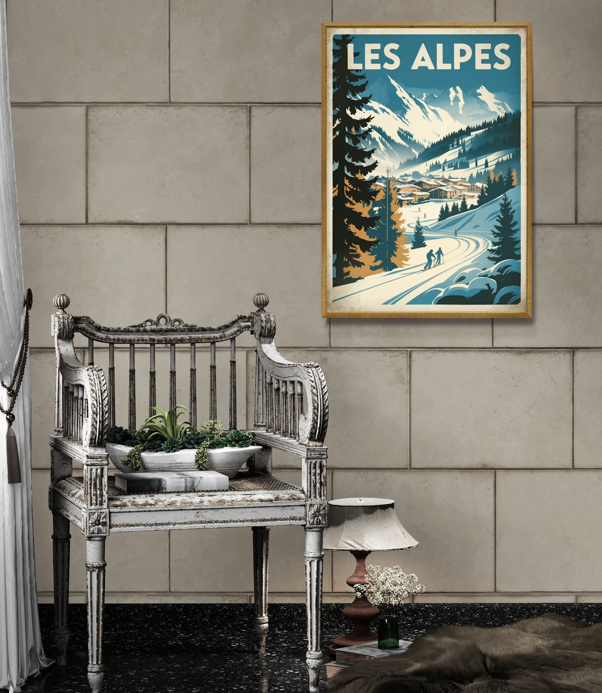 Affiche sentier alpin rétro