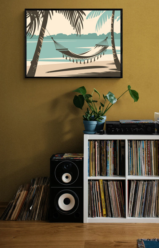 Affiche vintage hamac au bord de l’eau