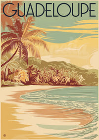 Affiche Guadeloupe paysage tropical palmier plage