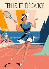 Affiche joueuse de tennis élégante années 1930