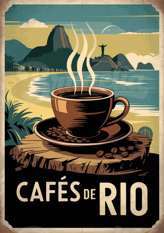 Affiche cafés plage rétro Rio