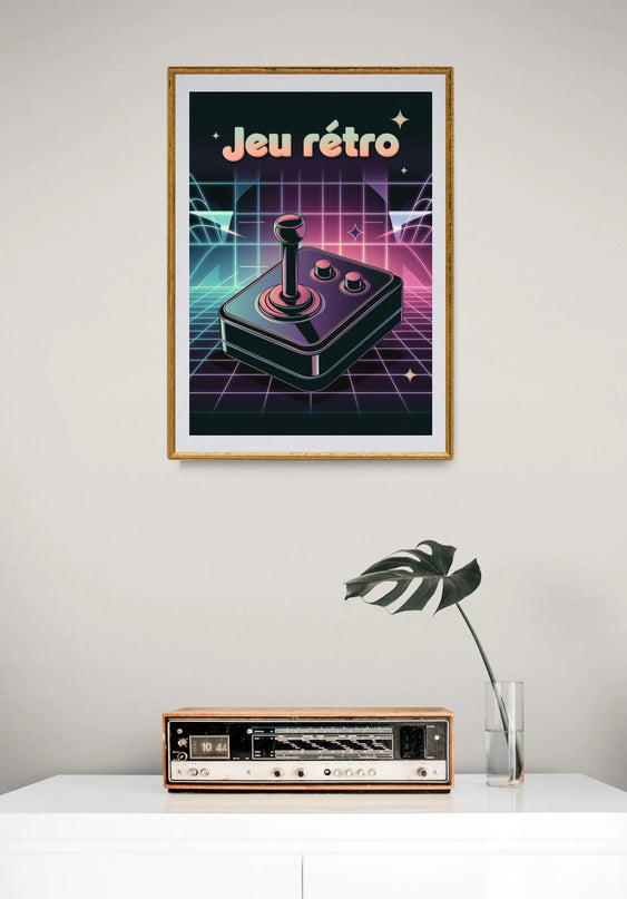 Affiche vintage manette arcade rétro