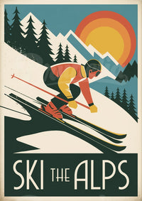 Affiche de ski en montagne style Art déco années 1930