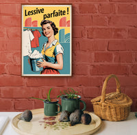 Affiche lessive rétro femme ménagère années 1950