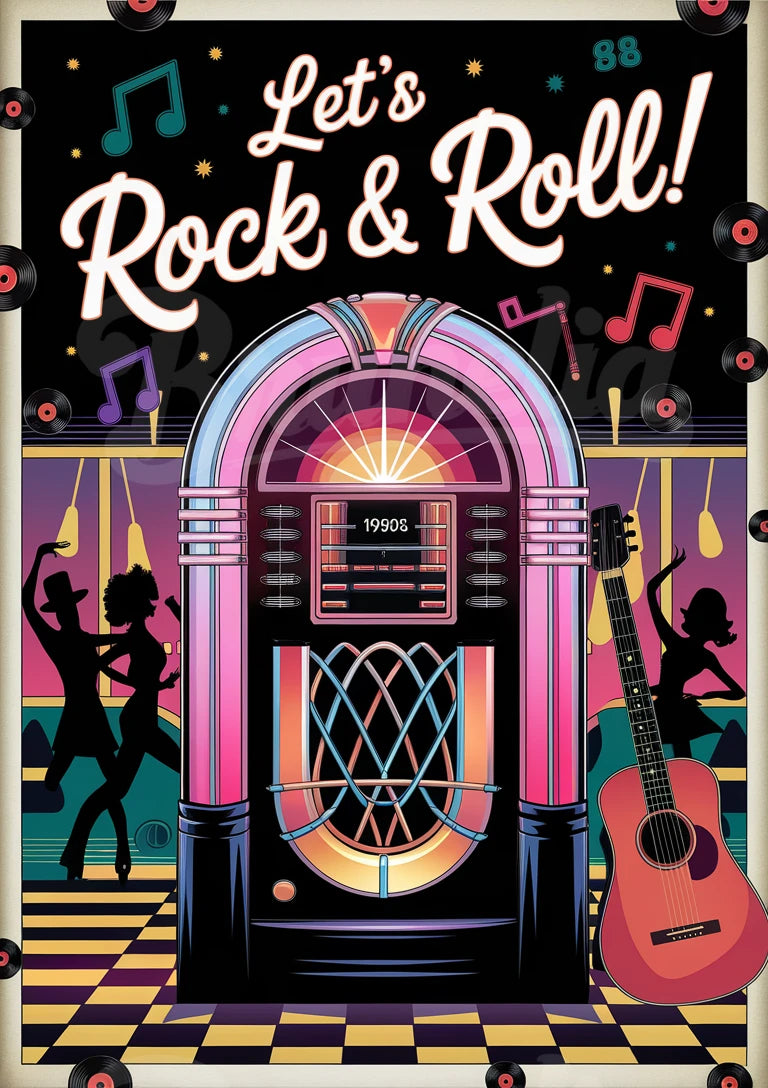 Affiche And Roll Jukebox années 1950 Rock