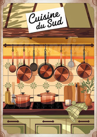 Affiche Sud avec batterie casseroles cuivre Cuisine