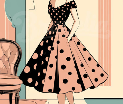 Affiche vintage femme en robe à pois