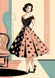 Affiche rétro femme 1950 robe à pois