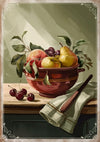 Affiche Bol de fruits rouges et poires style vintage