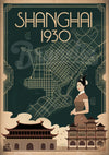 Affiche Shanghai 1930 style Art déco et architecture asiatique