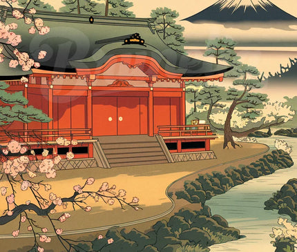 Affiche vintage architecture en bois japonaise