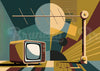 Affiche télévision rétro années 1950 design géométrique