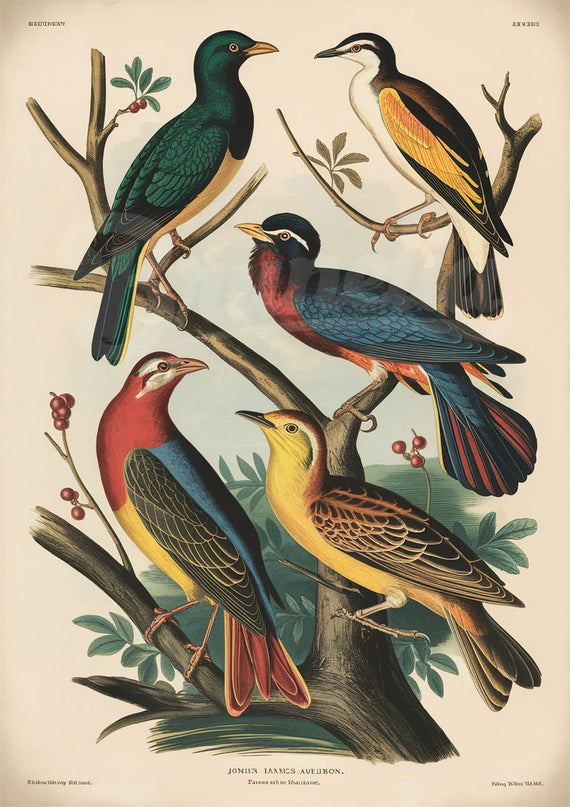 affiche oiseaux vintage