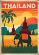 Affiche Thaïlande avec éléphant et pagodes dorées