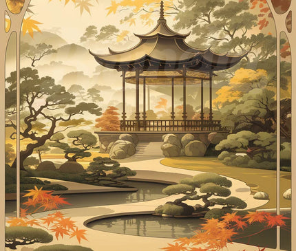 Affiche jardin oriental rétro