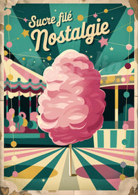 Affiche rétro barbe à papa et fête foraine vintage