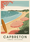 Affiche Capbreton parasols rayés et voiliers côte atlantique