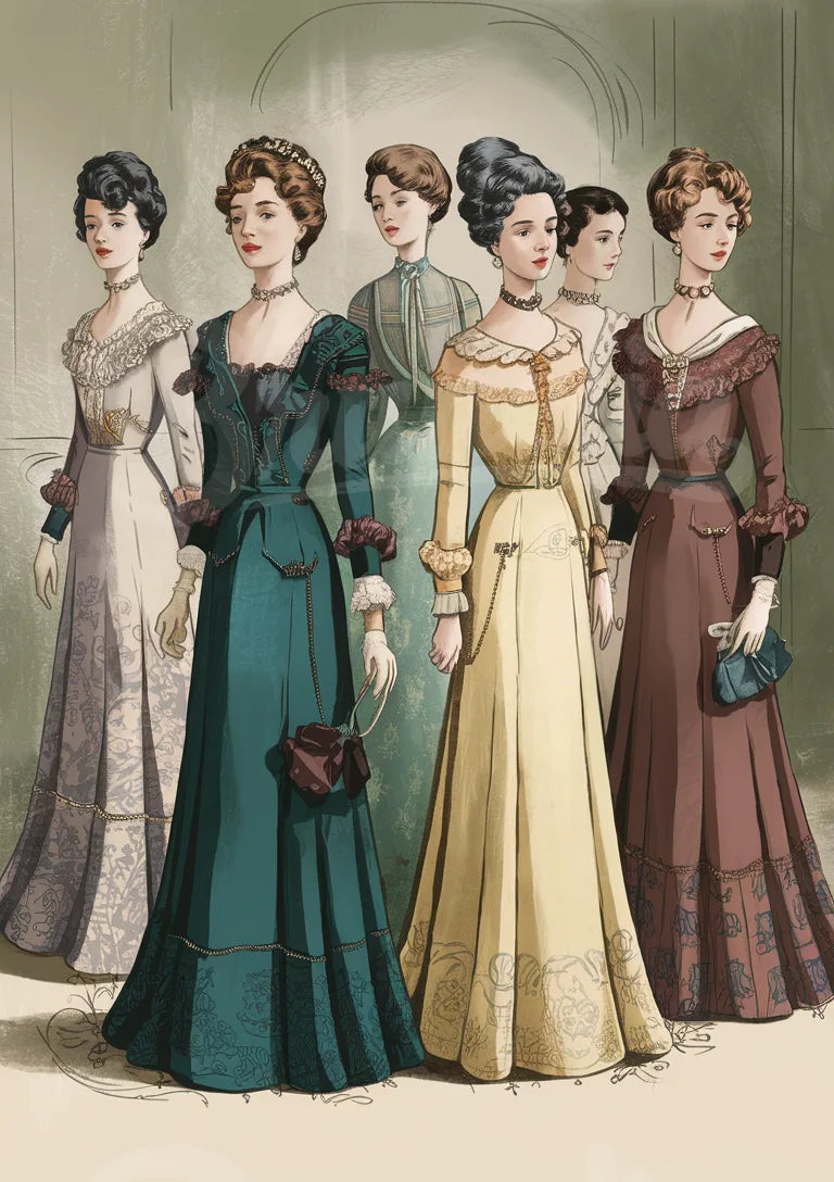 Affiche élégance édouardienne et robes longues