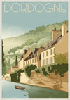 Affiche Maison pierre bord rivière style rétro Dordogne